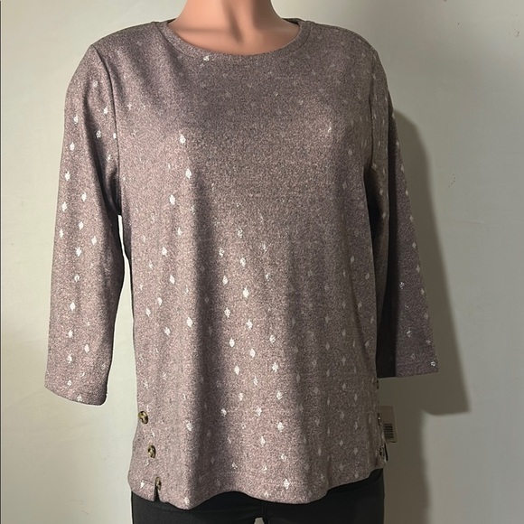 Emily Daniels Women’s 3/4 Sleeve Top Shirt With Bling Silver Print Size L P - Picture 5 of 16